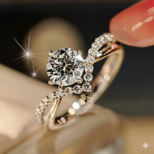 Elegant Sterling Crown Design Crystal Solitaire Ring